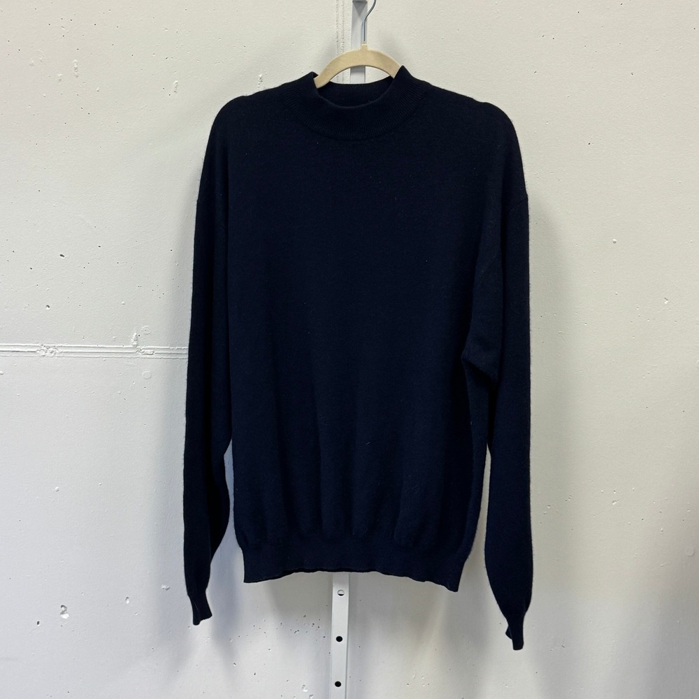 Metropolitan View Mens 100% Cashmere Mock Neck Sweater Navy Blue Lg Minimalist